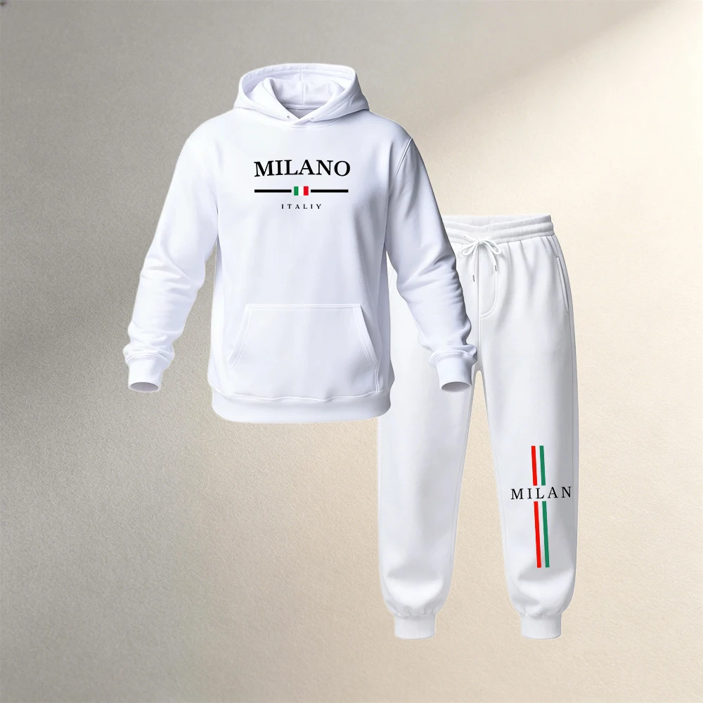 Joggers Pants - ชุดเสื้อฮู้ดสำหรับผู้ชาย 2 ชิ้น เหมาะสำหรับฤดูใบไม้ร่วงและฤดูหนาว ชุดเสื้อสเวตเตอร์ลำลองสำหรับใส่เล่นกีฬา ให้ความอบอุ่น
